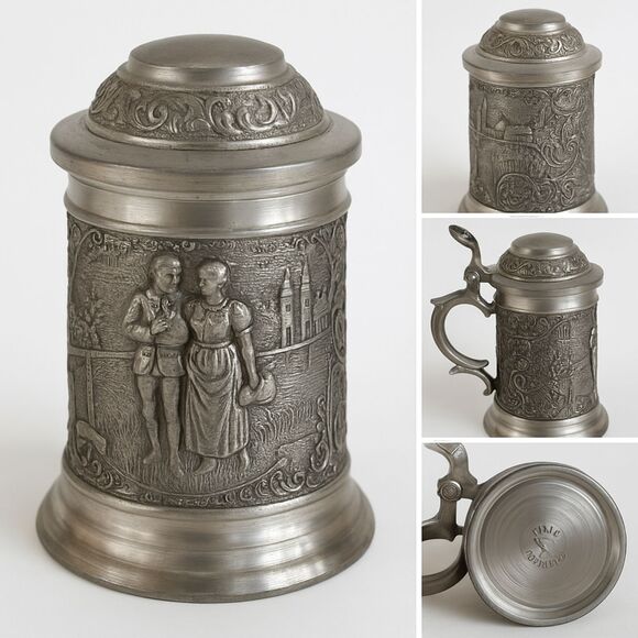BMF Zinn Germany Mini Pewter Stein 3″ Lidded Marked Rare Miniature - Picture 1 of 5
